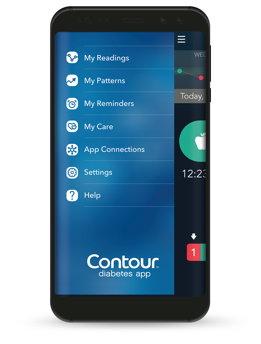 Mobile phone displaying the Contour Diabetes app